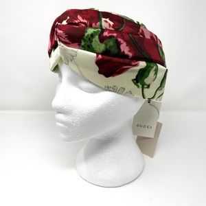 GUCCI Silk Headband with Ivory Floral Print